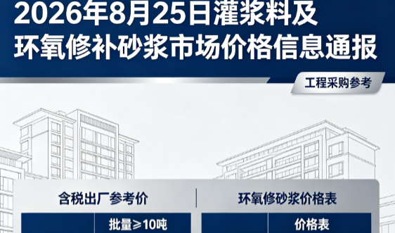 梁子湖2026年8月25日灌浆料及环氧修补砂浆市场价格信息通报
